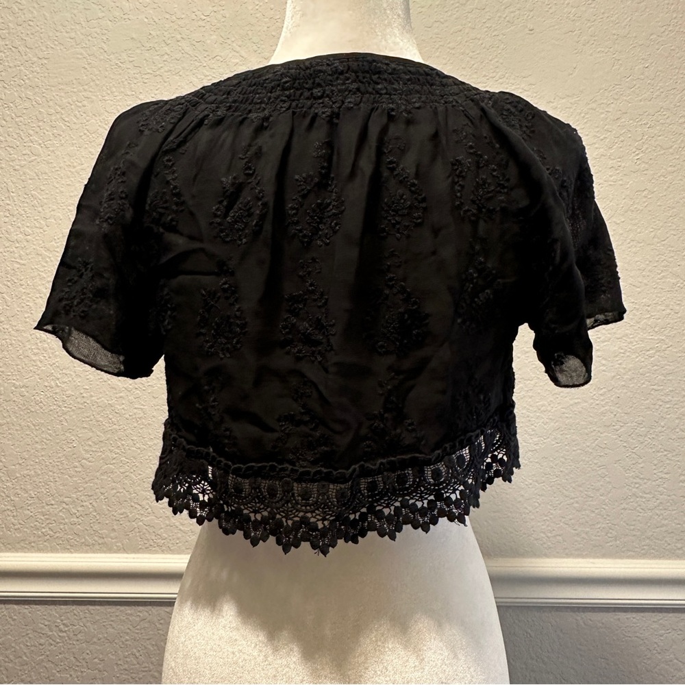 Zara Embroidered Lace Sheer Crop Top Size S - Picture 4 of 6